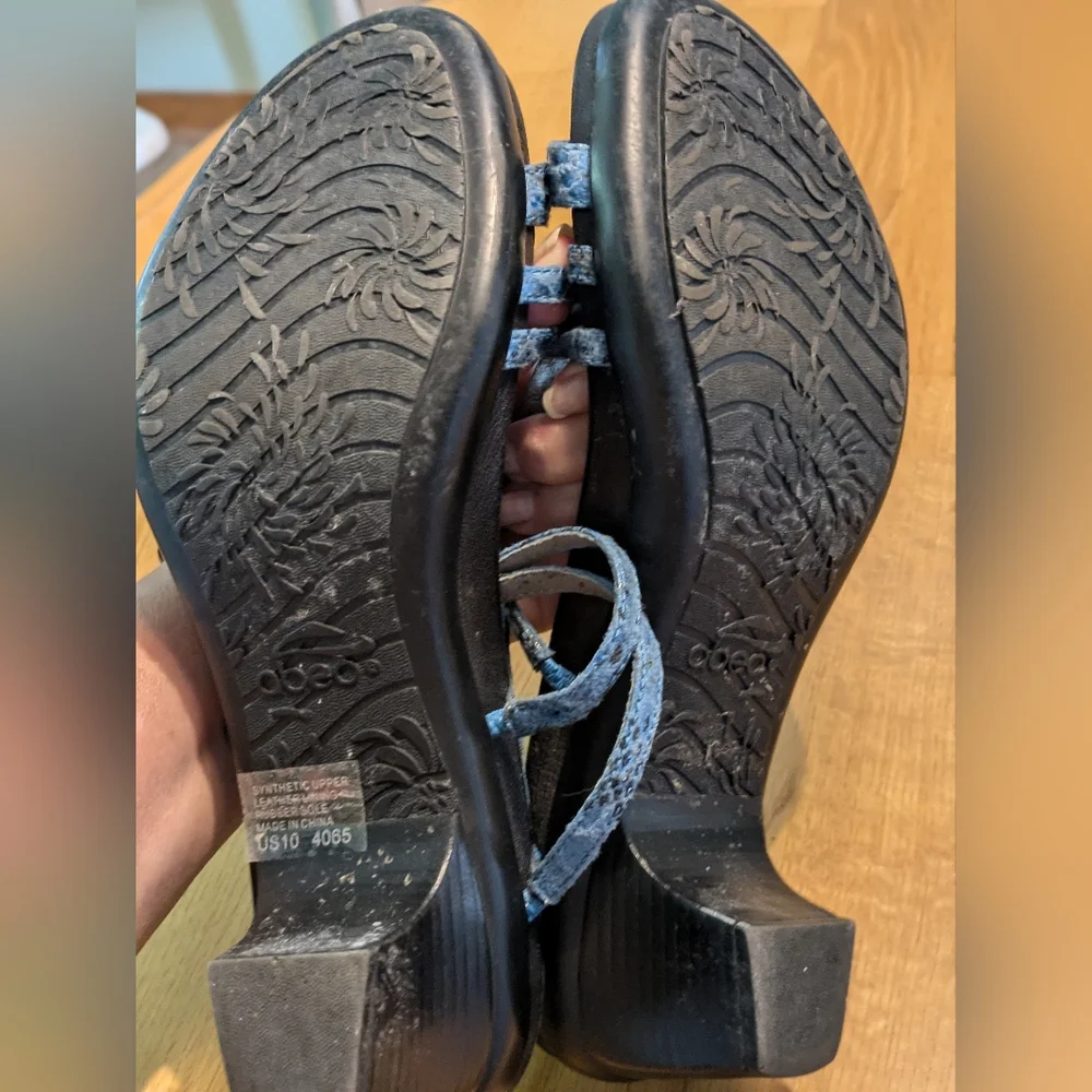 Abeo Grace Navy Blue Mid Heel Sandals Size 10